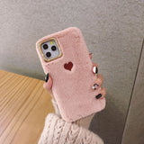 Simple Solid Color Winter Warm Short Plush Love Heart Soft Phone Case Back Cover - iPhone 11 Pro Max/11 Pro/11/XS Max/XR/XS/X/8 Plus/8/7 Plus/7 - halloladies