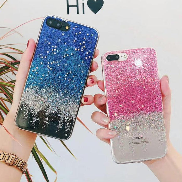 Glitter Gradient Stars Phone Case Back Cover - iPhone 11 Pro Max/11 Pro/11/XS Max/XR/XS/X/8 Plus/8/7 Plus/7 - halloladies