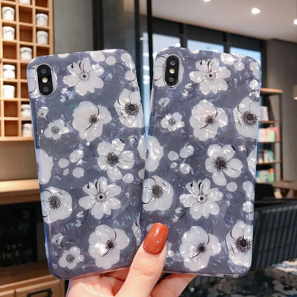 Simple Flower Shell Pattern Phone Case Back Cover for iPhone 11 Pro Max/11 Pro/11/XS Max/XR/XS/X/8 Plus/8/7 Plus/7 - halloladies