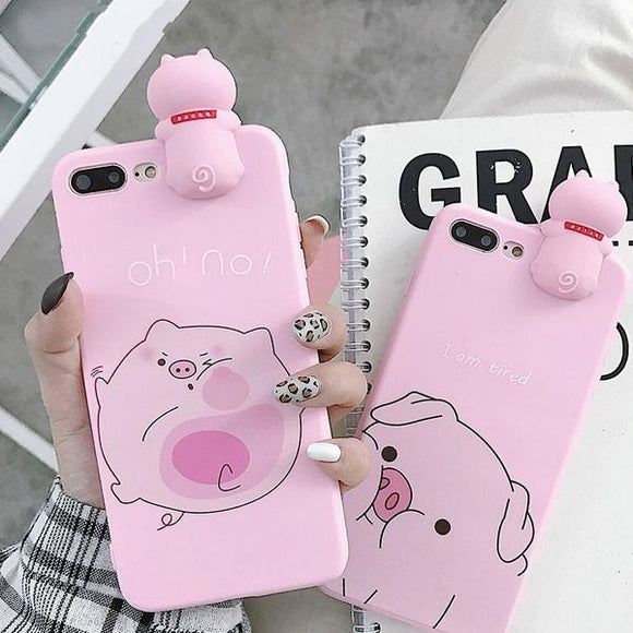 Cute Cartoon 3D Pink Pig Letters Phone Case Back Cover - iPhone XS Max/XR/XS/X/8 Plus/8/7 Plus/7/6s Plus/6s/6 Plus/6 - halloladies