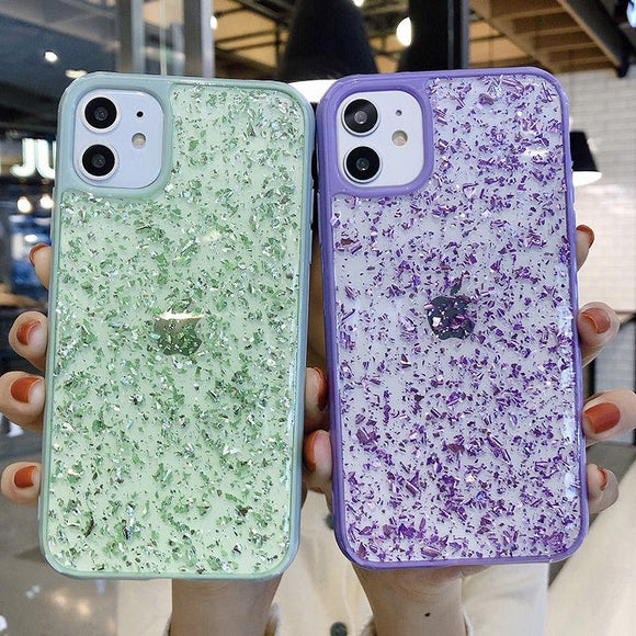 Glitter Gold Foil Candy Color Frame Soft Phone Case Back Cover - iPhone 11/11 Pro/11 Pro Max/XS Max/XR/XS/X/8 Plus/8/7 Plus/7 - halloladies