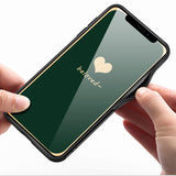 Simple Solid Coor Love Heart Letters Tempered Glass Phone Case Back Cover for iPhone 11/11 Pro/11 Pro Max/XS Max/XR/XS/X/8 Plus/8/7 Plus/7 - halloladies