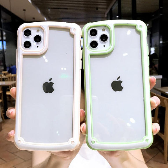 Shockproof Bumper Silicone Frame Transparent Candy Color Phone Case Back Cover - iPhone 12 Pro Max/12 Pro/12/12 Mini/SE/11 Pro Max/11 Pro/11/XS Max/XR/XS/X/8 Plus/8 - halloladies