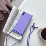 Simple Candy Color with Shoulder Strap Phone Case Back Cover for iPhone 11/11 Pro/11 Pro Max/XS Max/XR/XS/X/8 Plus/8/7 Plus/7 - halloladies