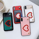 Fashion Leather Card Holder Love Heart with Long Crossbody Strap Chain Phone Case Back Cover for iPhone 11/11 Pro/11 Pro Max/XS Max/XR/XS/X/8 Plus/8/7 Plus/7 - halloladies