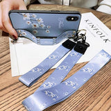 Vintage Flower Pattern Holder Silicone Wrist Strap Lanyard Soft TPU Phone Case Back Cover for iPhone XS Max/XR/XS/X/8 Plus/8/7 Plus/7/6s Plus/6s/6 Plus/6 - halloladies