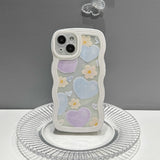 Solid White Color Curly Wavy Frame with Colorful Hearts Flowers Clear Case for iPhone