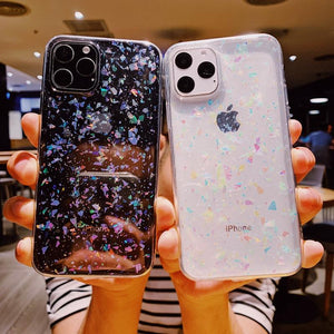 Glitter Foil Transparent Soft Phone Case Back Cover - iPhone 12 Pro Max/12 Pro/12/12 Mini/SE/11 Pro Max/11 Pro/11/XS Max/XR/XS/X/8 Plus/8 - halloladies