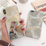 Gold Bronzing Rose Flower Clear Soft Phone Case Back Cover - iPhone 12 Pro Max/12 Pro/12/12 Mini/SE/11 Pro Max/11 Pro/11/XS Max/XR/XS/X/8 Plus/8 - halloladies