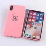 Candy Color King Queen Crown Phone Case Back Cover - iPhone 11/11 Pro/11 Pro Max/XS Max/XR/XS/X/8 Plus/8/7 Plus/7 - halloladies