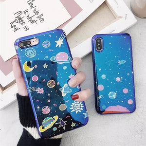 Creative Cartoon Blue-ray Space Planet Moon Star Phone Case Back Cover - iPhone 11/11 Pro/11 Pro Max/XS Max/XR/XS/X/8 Plus/8/7 Plus/7 - halloladies