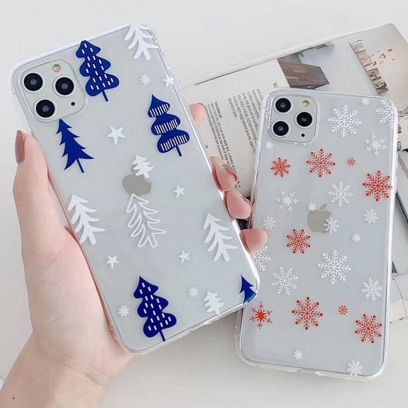 Snowflake Christmas Tree Transparent Soft Phone Case Back Cover - iPhone 11/11 Pro/11 Pro Max/XS Max/XR/XS/X/8 Plus/8/7 Plus/7 - halloladies