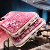 Glitter Liquid Dynamic Quicksand Flowers Phone Case Back Cover - iPhone 11 Pro Max/11 Pro/11/XS Max/XR/XS/X/8 Plus/8/7 Plus/7 - halloladies