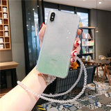 Glitter Star Foil Transparent with Strap Chain Phone Case Back Cover - iPhone 11/11 Pro/11 Pro Max/XS Max/XR/XS/X/8 Plus/8/7 Plus/7 - halloladies