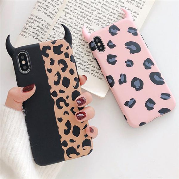 Devil Ear Leopard Pattern Phone Case Back Cover - iPhone XS Max/XR/XS/X/8 Plus/8/7 Plus/7/6s Plus/6s/6 Plus/6 - halloladies