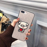 Embroidery Cute Pig Cloth Phone Case Back Cover for iPhone XS Max/XR/XS/X/8 Plus/8/7 Plus/7/6s Plus/6s/6 Plus/6 - halloladies