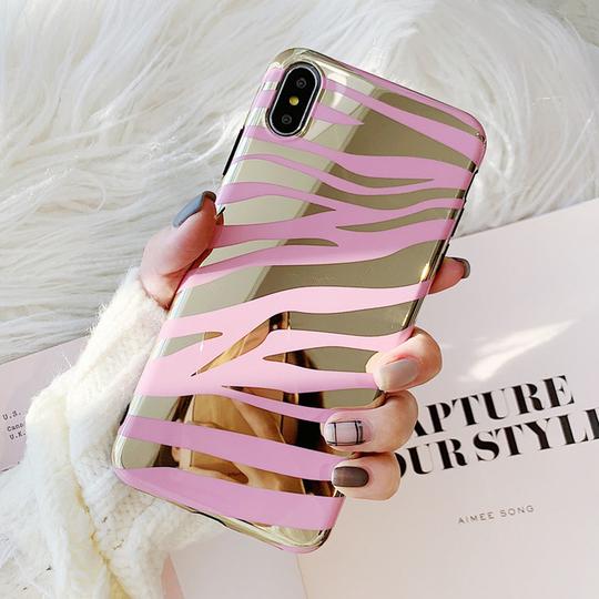 Pink Zebra Stripe Mirror Phone Case Back Cover for iPhone XS Max/XR/XS/X/8 Plus/8/7 Plus/7/6s Plus/6s/6 Plus/6 - halloladies