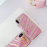 Pink Zebra Stripe Mirror Phone Case Back Cover for iPhone XS Max/XR/XS/X/8 Plus/8/7 Plus/7/6s Plus/6s/6 Plus/6 - halloladies