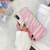 Pink Zebra Stripe Mirror Phone Case Back Cover for iPhone XS Max/XR/XS/X/8 Plus/8/7 Plus/7/6s Plus/6s/6 Plus/6 - halloladies