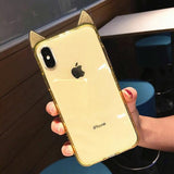 Cute Cat Ear Transpatent  Silicone Phone Case Back Cover for iPhone XS Max/XR/XS/X/8 Plus/8/7 Plus/7/6s Plus/6s/6 Plus/6 - halloladies