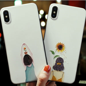 Extra Simple Cartoon Paint Phone Case Soft Back Cover for iPhone 11/11 Pro/11 Pro Max/XS Max/XR/XS/X/8 Plus/8/7 Plus/7 - halloladies