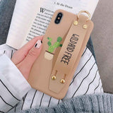Cute Letters Cactus Bracket Wrist Strap Soft Phone Case Back Cover for iPhone 12 Pro Max/12 Pro/12/12 Mini/SE/11 Pro Max/11 Pro/11/XS Max/XR/XS/X/8 Plus/8 - halloladies