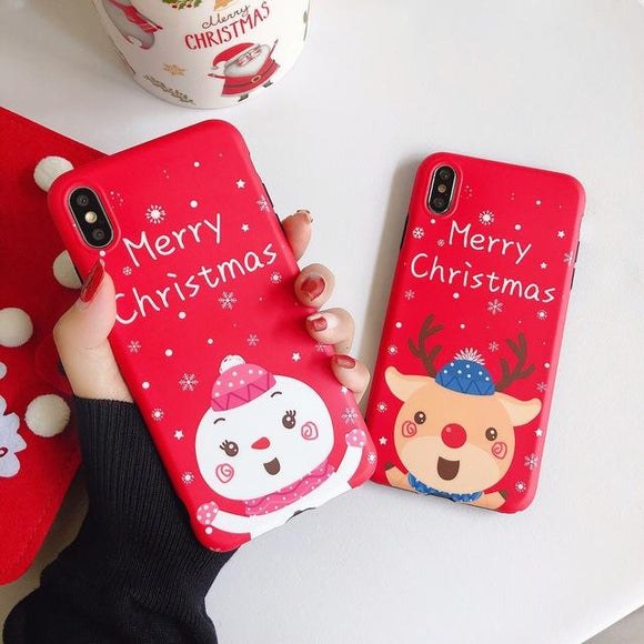 Red Cartoon Snowman Christmas Elk Phone Case Back Cover - iPhone 11/11 Pro/11 Pro Max/XS Max/XR/XS/X/8 Plus/8/7 Plus/7 - halloladies