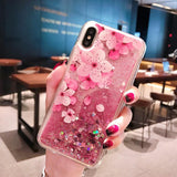 Glitter Liquid Dynamic Quicksand Flowers Phone Case Back Cover - iPhone 11 Pro Max/11 Pro/11/XS Max/XR/XS/X/8 Plus/8/7 Plus/7 - halloladies