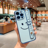 Cute Smiling Faces Electroplated Phone Case With Wrist Band for iPhone