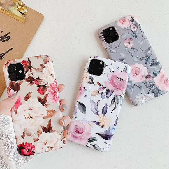 Vintage Flower Leaves Phone Case Back Cover for iPhone 11 Pro Max/11 Pro/11/XS Max/XR/XS/X/8 Plus/8/7 Plus/7/6s Plus/6s/6 Plus/6 - halloladies