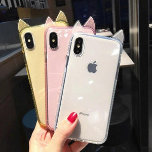 Cute Cat Ear Transpatent  Silicone Phone Case Back Cover for iPhone XS Max/XR/XS/X/8 Plus/8/7 Plus/7/6s Plus/6s/6 Plus/6 - halloladies