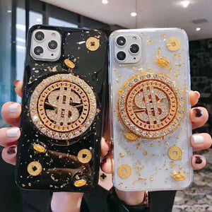 Rotatable Dollar with Diamond Phone Case Back Cover for iPhone 11 Pro Max/11 Pro/11/XS Max/XR/XS/X/8 Plus/8/7 Plus/7 - halloladies