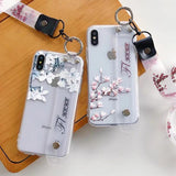 Magnolia Flower Clear Wrist Strap Lanyard Phone Case Back Cover - iPhone 11/11 Pro/11 Pro Max/XS Max/XR/XS/X/8 Plus/8/7 Plus/7 - halloladies