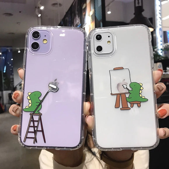 Cute Cartoon Dinosaur Painting Clear Soft Phone Case Back Cover for iPhone 12 Pro Max/12 Pro/12/12 Mini/SE/11 Pro Max/11 Pro/11/XS Max/XR/XS/X/8 Plus/8 - halloladies