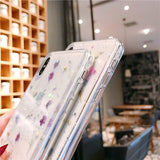 Real Dried Flower Glitter Powder Soft Phone Case Back Cover - iPhone 12/12pro/12mini/12pro max/11 Pro Max/11 Pro/11/XS Max/XR/XS/X/8 Plus/8/7 Plus/7 - halloladies