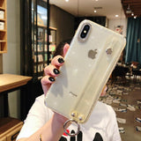 Glitter Powder Shining Transparent Soft Silicone Wrist Strap Phone Case Back Cover for iPhone 12/12 pro/12 mini/ 12 pro max/11 Pro Max/11 Pro/11/XS Max/XR/XS/X/8 Plus/8/7 Plus/7/6s Plus/6s/6 Plus/6 - halloladies