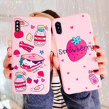 Cartoon Strawberry Cat Sandwich Soft Pink Phone Case Back Cover for iPhone 11/11 Pro/11 Pro Max/XS Max/XR/XS/X/8 Plus/8/7 Plus/7 - halloladies