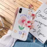 Simple Flower Wrist Strap Letter Phone Case Back Cover - iPhone 11/11 Pro/11 Pro Max/XS Max/XR/XS/X/8 Plus/8/7 Plus/7 - halloladies