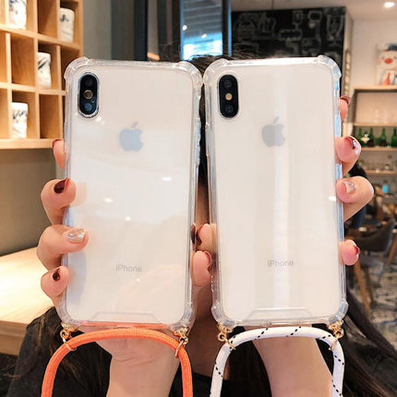 Simple Clear Air Bag Corner with Shoulder Strap Soft Phone Case Back Cover for iPhone 11/11 Pro/11 Pro Max/XS Max/XR/XS/X/8 Plus/8/7 Plus/7 - halloladies