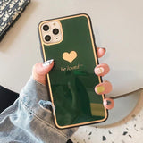 Love Heart Couples Green Tempered Glass Phone Case Back Cover for iPhone 11/11 Pro/11 Pro Max/XS Max/XR/XS/X/8 Plus/8/7 Plus/7 - halloladies