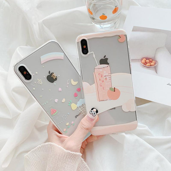 Cute Graffiti Fruit Transparent Soft Phone Case Back Cover - iPhone 12 Pro Max/12 Pro/12/12 Mini/SE/11 Pro Max/11 Pro/11/XS Max/XR/XS/X/8 Plus/8 - halloladies