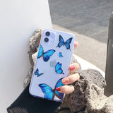 Cute Butterfly Blue Phone Case Back Cover - iPhone 12 Pro Max/12 Pro/12/12 Mini/SE/11 Pro Max/11 Pro/11/XS Max/XR/XS/X/8 Plus/8 - halloladies