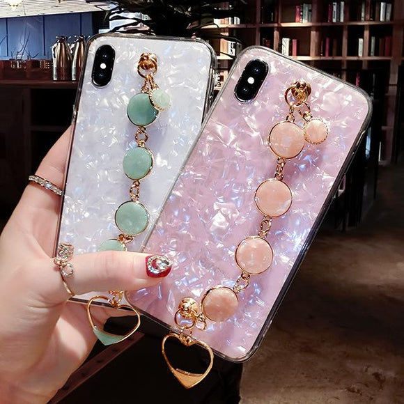 Dream Shell Marble Diamond Wristband Soft TPU Phone Case Back Cover for iPhone 11/11 Pro/11 Pro Max/XS Max/XR/XS/X/8 Plus/8/7 Plus/7 - halloladies