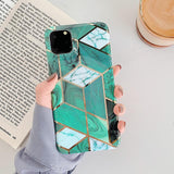 Dark Green Geometric Marble Gilded Line Phone Case Back Cover for iPhone 11/11 Pro/11 Pro Max/XS Max/XR/XS/X/8 Plus/8/7 Plus/7 - halloladies