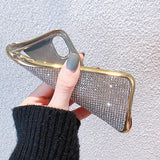 Fashion Bling Rhinestone Plating Edge Soft Phone Case Back Cover - iPhone 11/11 Pro/11 Pro Max/XS Max/XR/XS/X/8 Plus/8/7 Plus/7 - halloladies