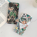 Electroplated Geometric Banana Leaves Flowers Soft Phone Case Back Cover - iPhone 11/11 Pro/11 Pro Max/XS Max/XR/XS/X/8 Plus/8/7 Plus/7 - halloladies