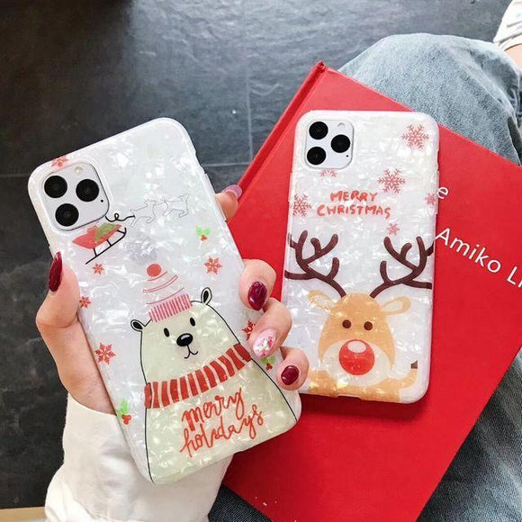 Cartoon Bear Christmas Elk Shell Phone Case Back Cover for iPhone 11/11 Pro/11 Pro Max/XS Max/XR/XS/X/8 Plus/8/7 Plus/7 - halloladies