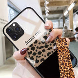Luxury Leopard Print Tempered Glass With Lanyard Phone Case Back Cover - iPhone 11 Pro Max/11 Pro/11/XS Max/XR/XS/X/8 Plus/8 - halloladies