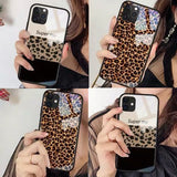 Luxury Leopard Print Tempered Glass With Lanyard Phone Case Back Cover - iPhone 11 Pro Max/11 Pro/11/XS Max/XR/XS/X/8 Plus/8 - halloladies