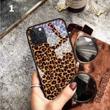 Luxury Leopard Print Tempered Glass With Lanyard Phone Case Back Cover - iPhone 11 Pro Max/11 Pro/11/XS Max/XR/XS/X/8 Plus/8 - halloladies